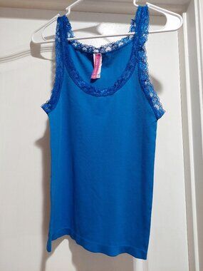 Blue Ribbed Knit Lace Camisole by Emme Jordan Sz L